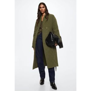 Mango Oversize Quilted Coat Khaki